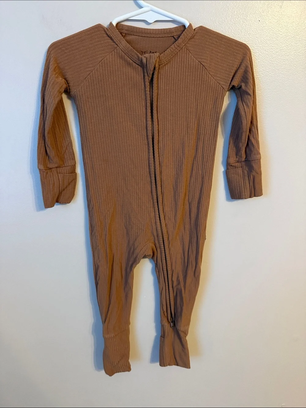 Little Sleepies Ribbed Tan Zippy Size 3-6 Months
